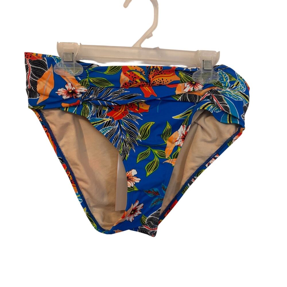 Swimsuits For All Women Blue Tropical Floral High Waist Bikini‎ Bottoms Size 4